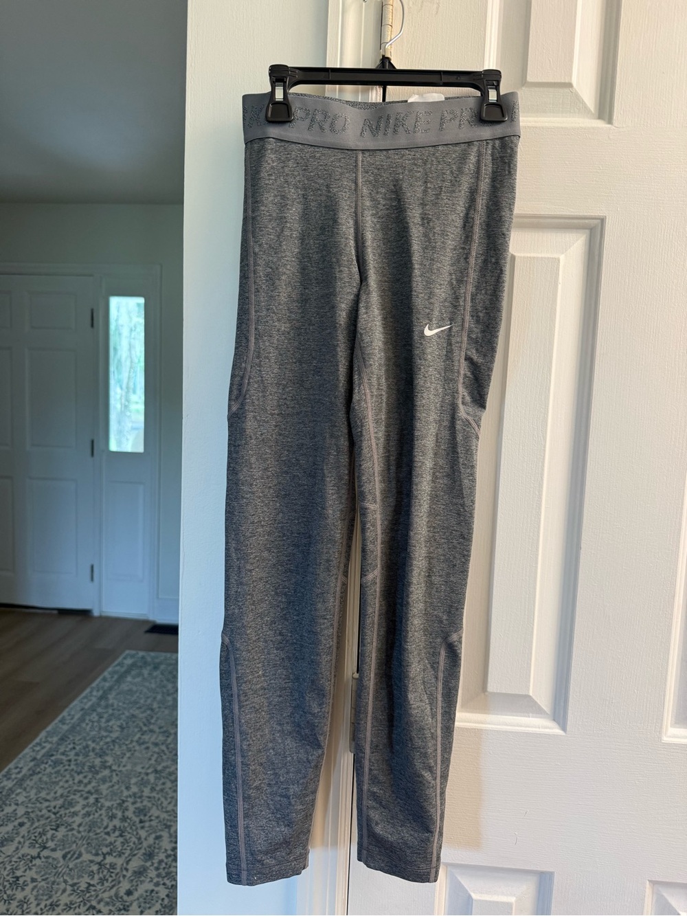 Nike Grey Heather Performance Leggings with Elastic Logo Waistband